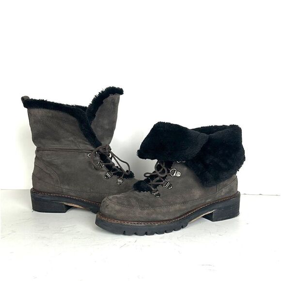 Stuart Weitzman Suede Faux Fur Lining Ankle Combat Lace Up Boots size 7 - Picture 1 of 16